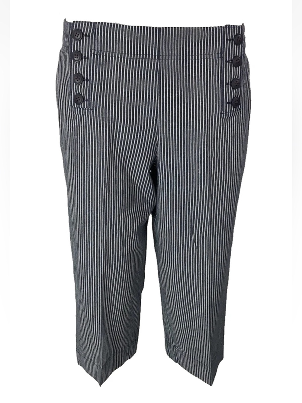 Larry Levine Sz 12 100% Cotton Pinstripe Wide Leg Sailor Casual Capri Pants